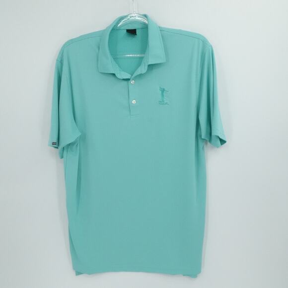 Dunning Golf Shirt Mens XXL Green Striped The Major Logo Embroidered Performance - Picture 1 of 14